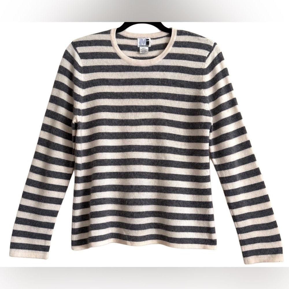 MODERN IMAGES 100% Cashmere Preppy Striped Lightweight Casual Pullover Sweater L